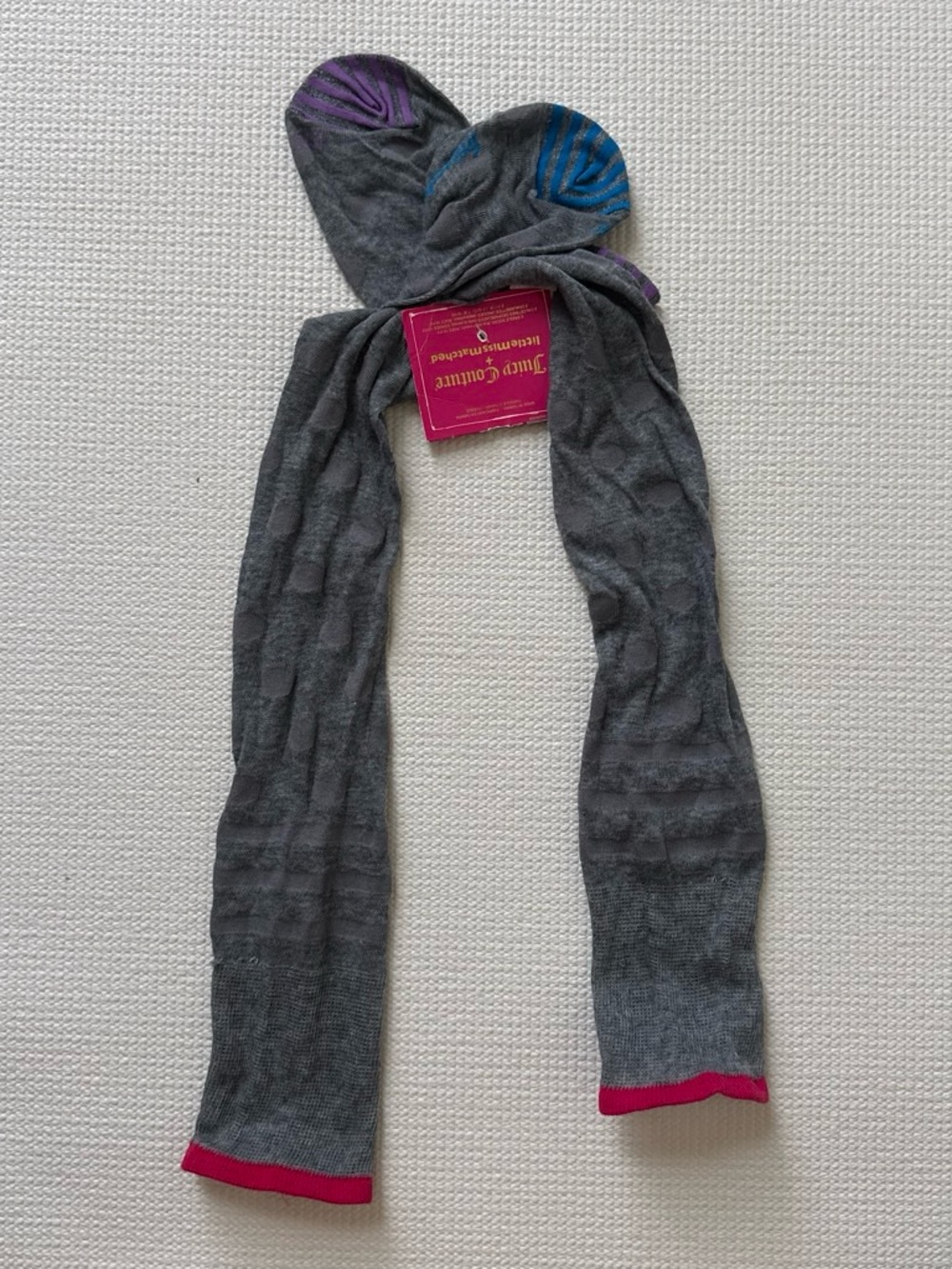 Juicy Couture Grey Knee Socks with Pink Tag and Purple Accents!